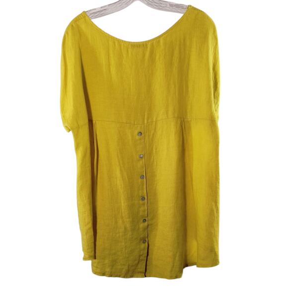 Terzo Millennio 100% Linen Tunic Top Women's Size M Yellow Short Sleeve Italy - Picture 3 of 15